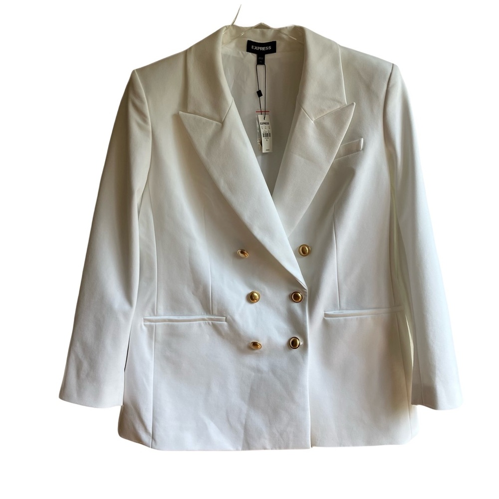 Express Double Breasted Blazer Size XL Pockets Office White Jacket Gold Buttons